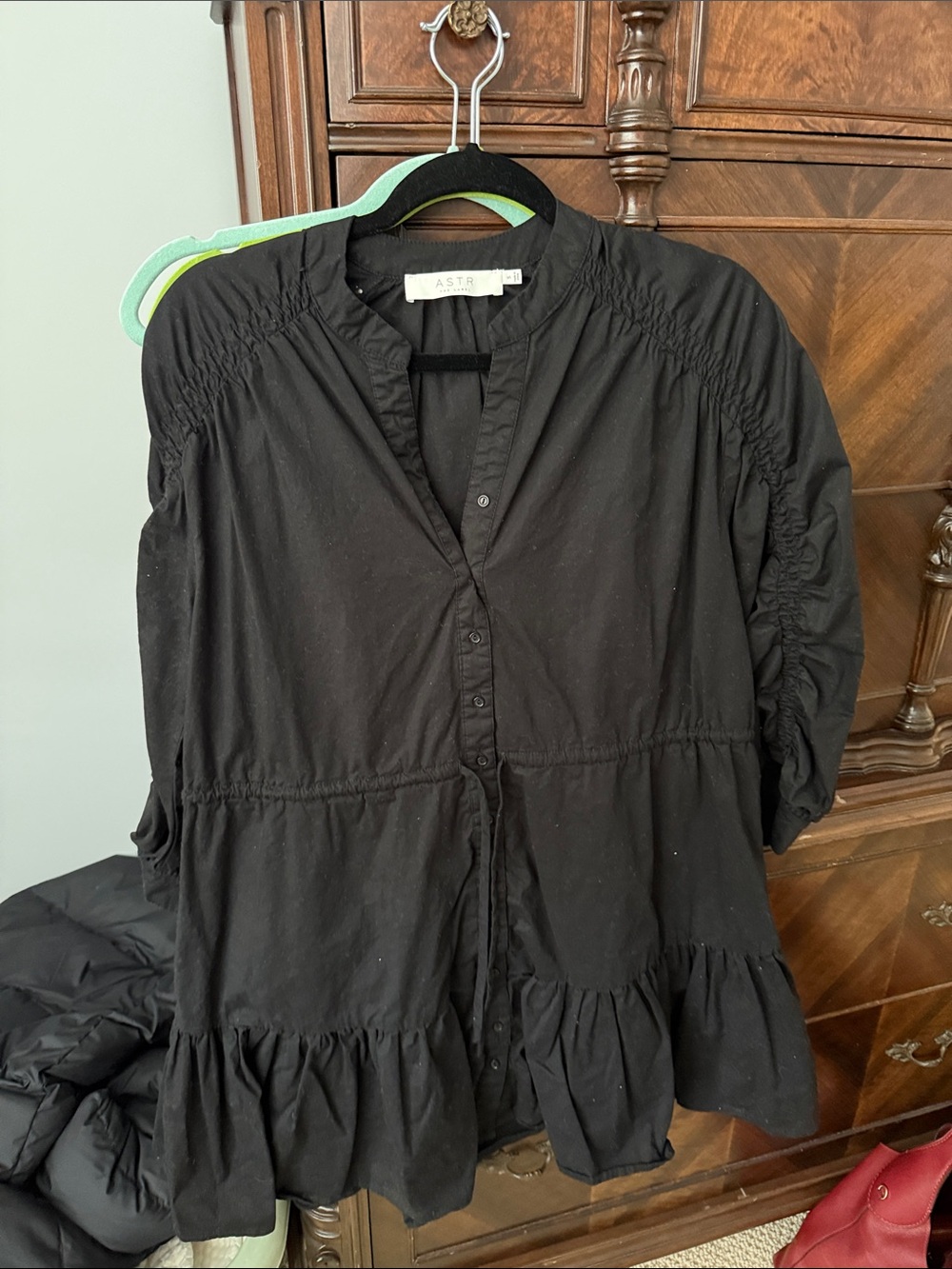 Astr Black Button-Front Peplum Tunic Top